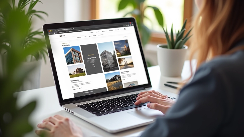 Laptop scherm met portfolio website design en projectvoorbeelden