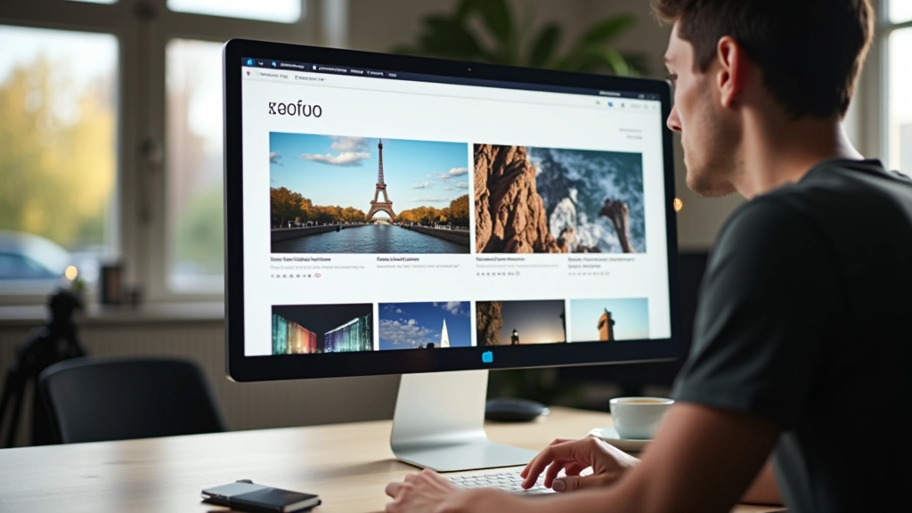 Portfolio website op groot scherm met meerdere projecten zichtbaar, webdesigner studies case studies, moderne designstudio met natuurlijk licht