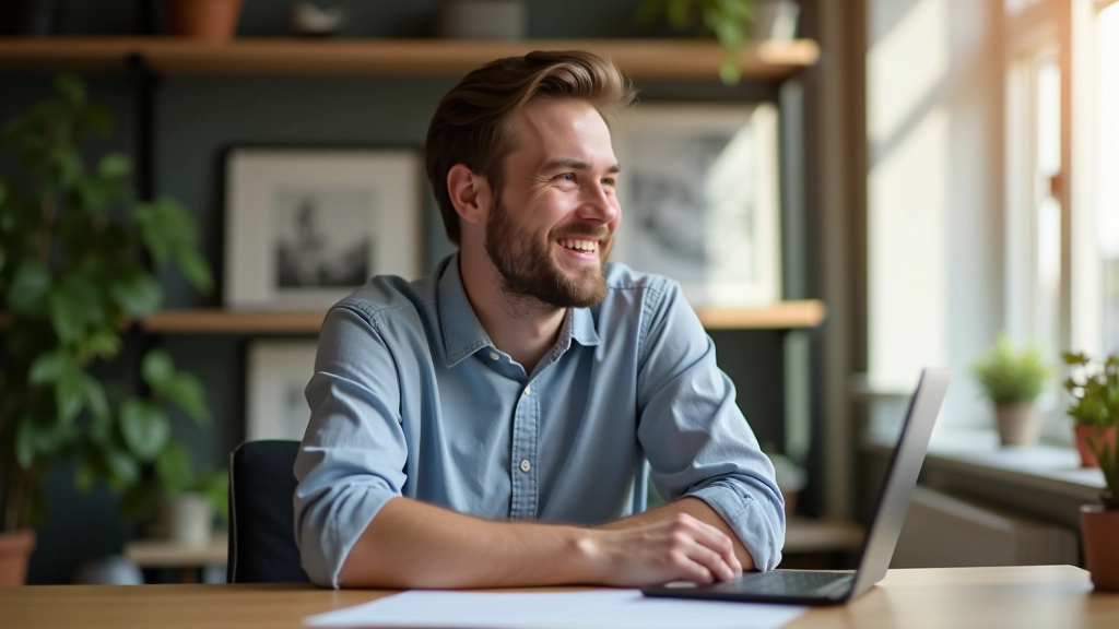 Succesvolle freelance webdesigner tevreden met zakelijke groei