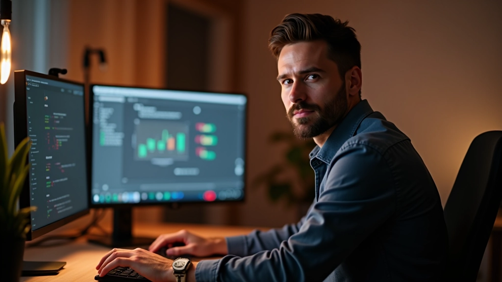 Freelance webdesigner werkend aan een laptop met design tools op het scherm in een huisstudio