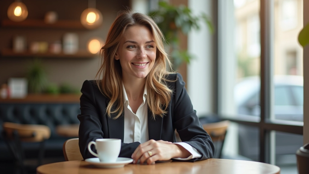 Freelance webdesigner in een koffiezaak aan tafel met een potentiële klant, zakelijk gesprek, natuurlijk daglicht, professionele uitstraling